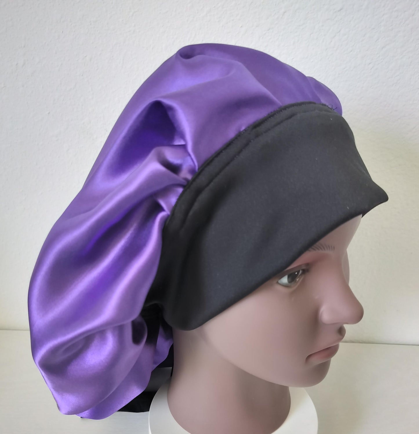 Satin Sleep Double Layer Reversible Bonnets Purple with Soft Stretchy Band and Ties (Copy)