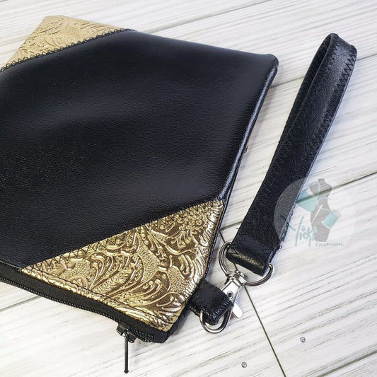 Black and Gold Mini Wristlet | Fun Size Zipper Pouch