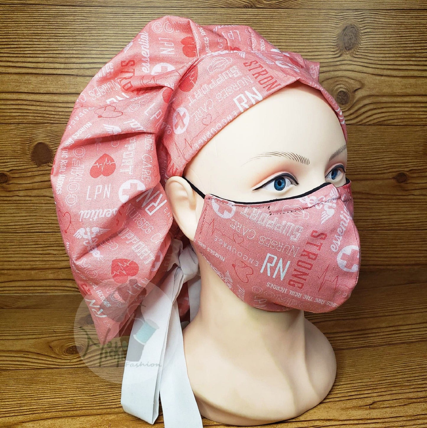 Medical Scrub Bouffant Set: Cotton Bonnet with Matching Face Mask