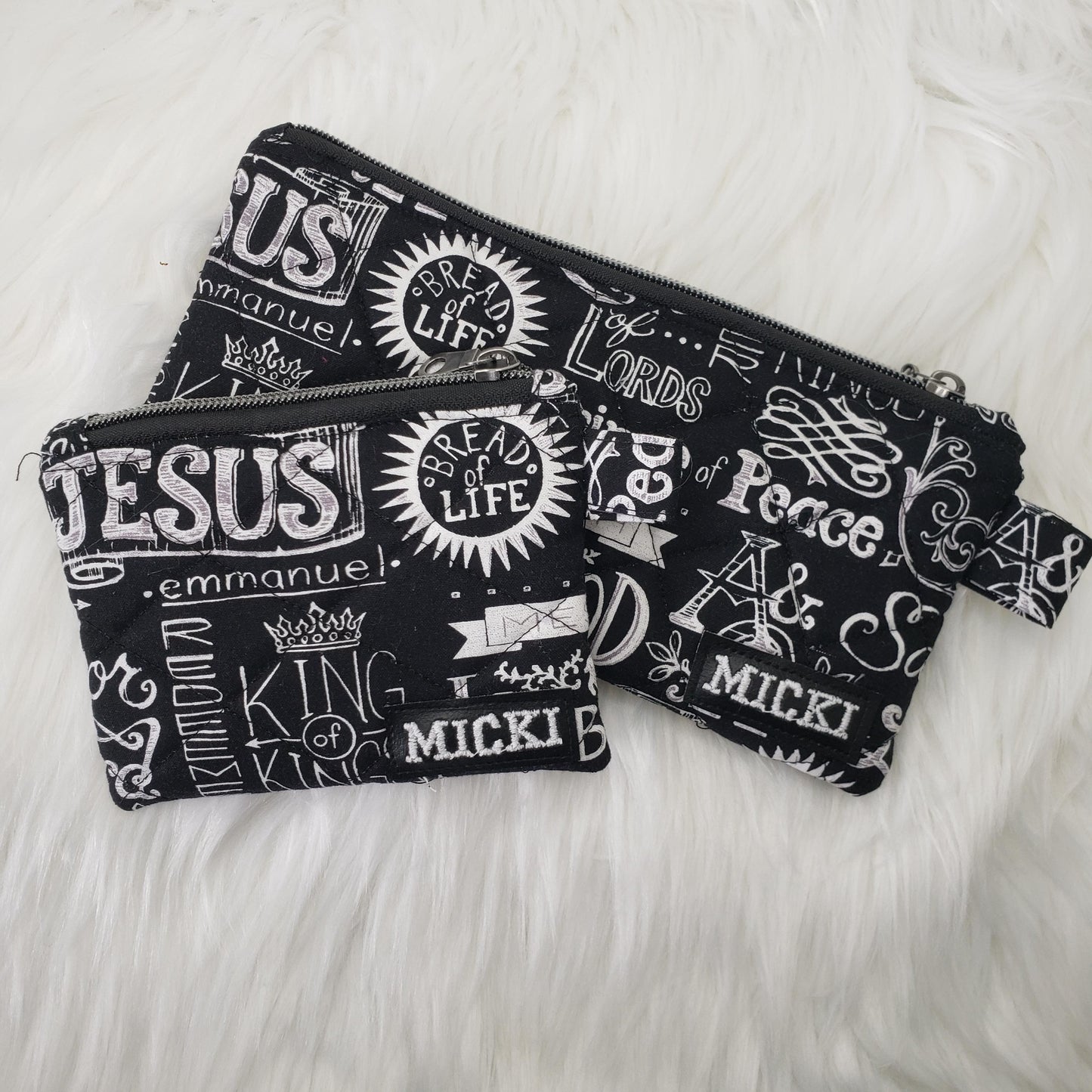 Quilted Zipper Pouch Set- In Jesus Name