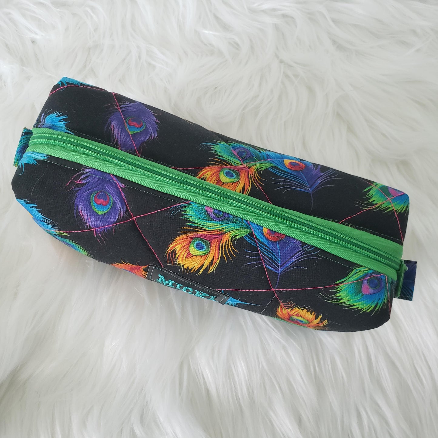 Quilted Makeup Toiletries Colorful Multicolor Peacock Feathers Cosmetic Bag Accessories Gift Set