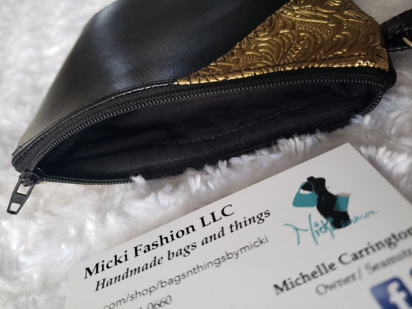 Black and Gold Mini Wristlet | Fun Size Zipper Pouch