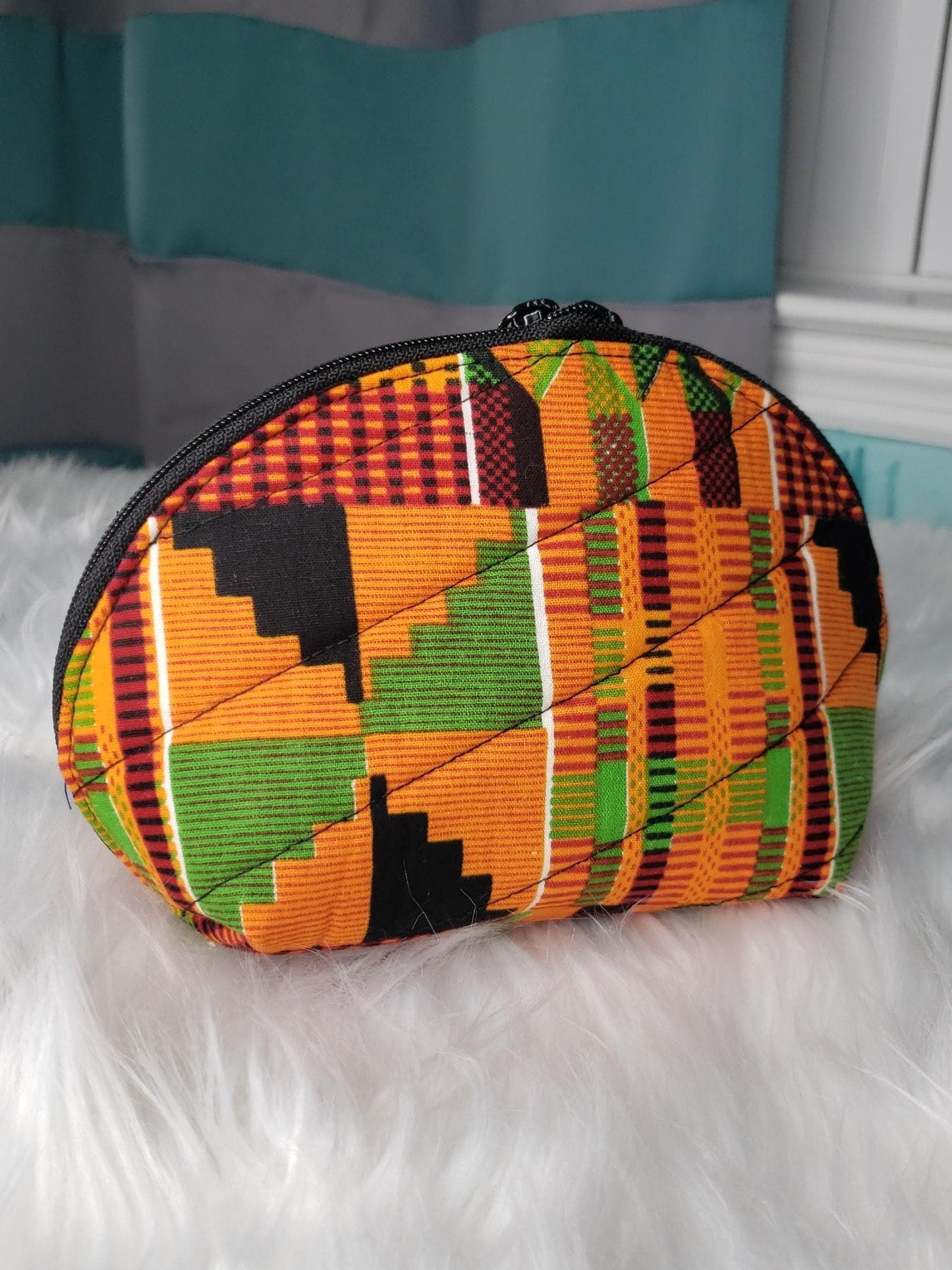 Kente Print Clamshell Bag Set | African Inspired Cosmetic Pouch | Makeup & Travel Organizer | Black-Owned Gift for Women