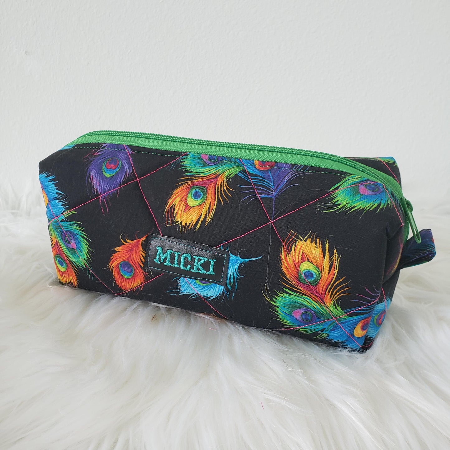 Quilted Makeup Toiletries Colorful Multicolor Peacock Feathers Cosmetic Bag Accessories Gift Set