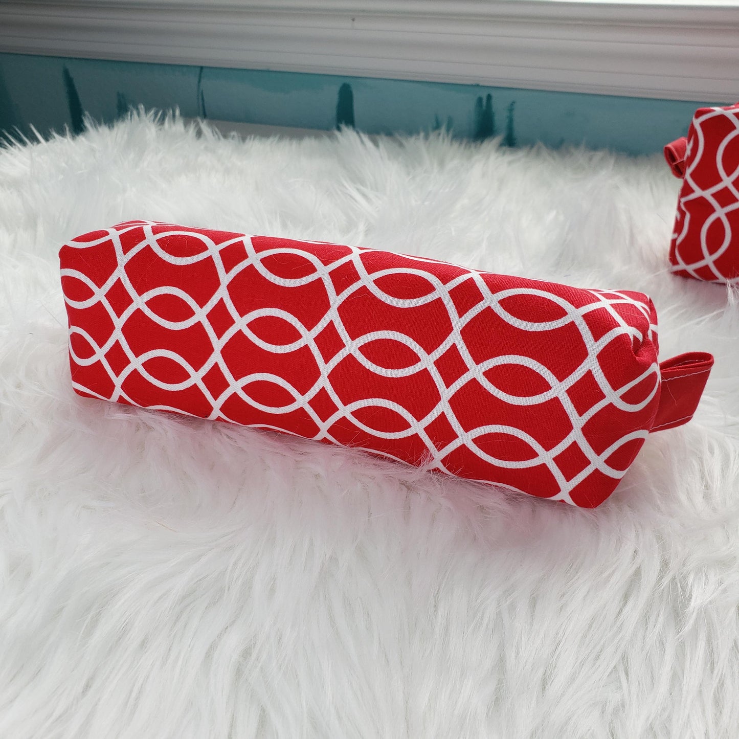 Cosmetic Bag Box Makeup Toiletries Accessories Pouch Gift Set of 2 Red and White