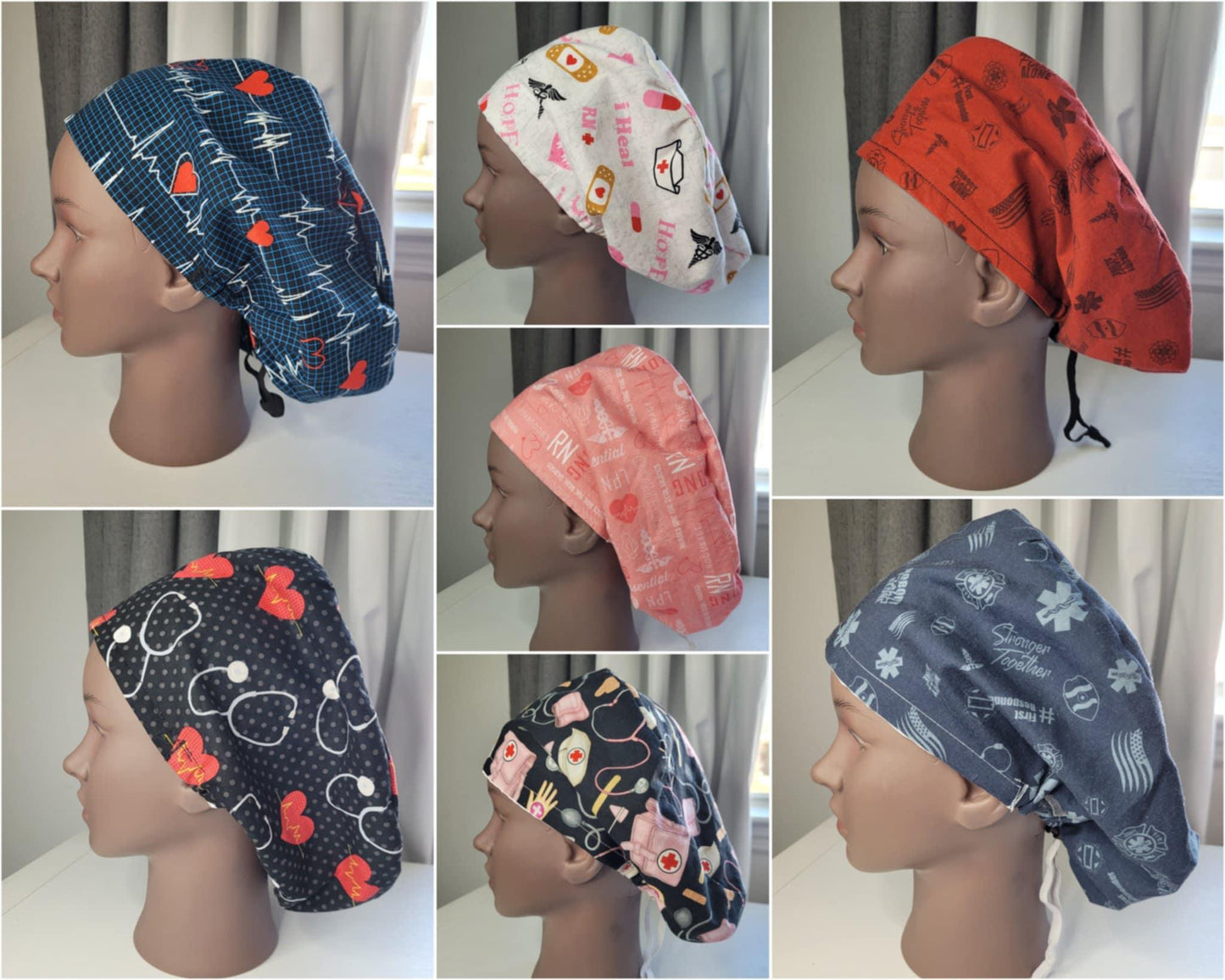 European Style Scrub Hat: Cotton Cap with Satin lining, optional Button Ear Savers