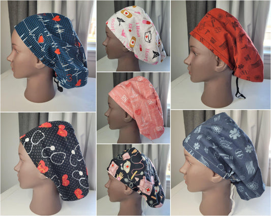 European Style Scrub Hat: Cotton Cap with Satin lining, optional Button Ear Savers