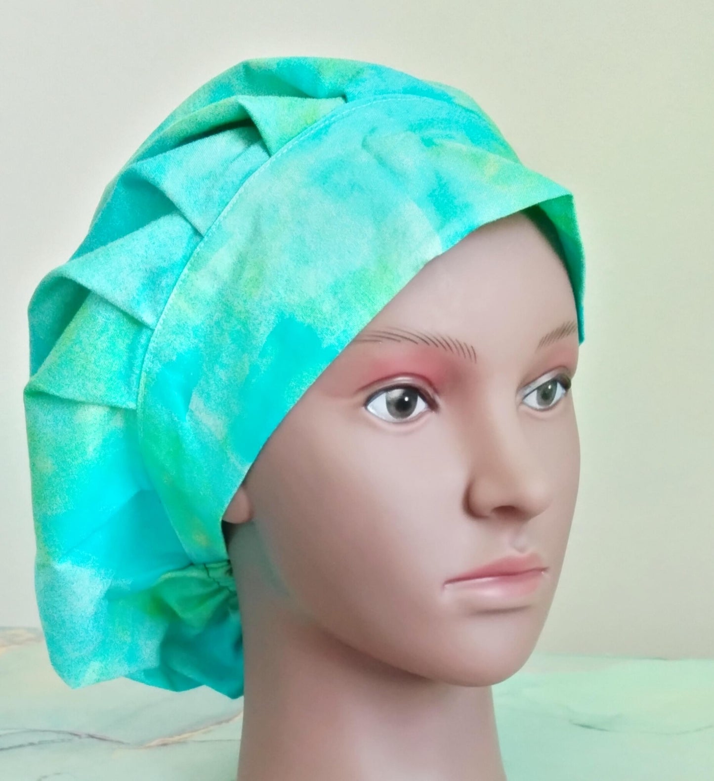 Teal Cotton Nurse Scrub Cap with Satin Lining – Bouffant Bonnet with Optional buttons