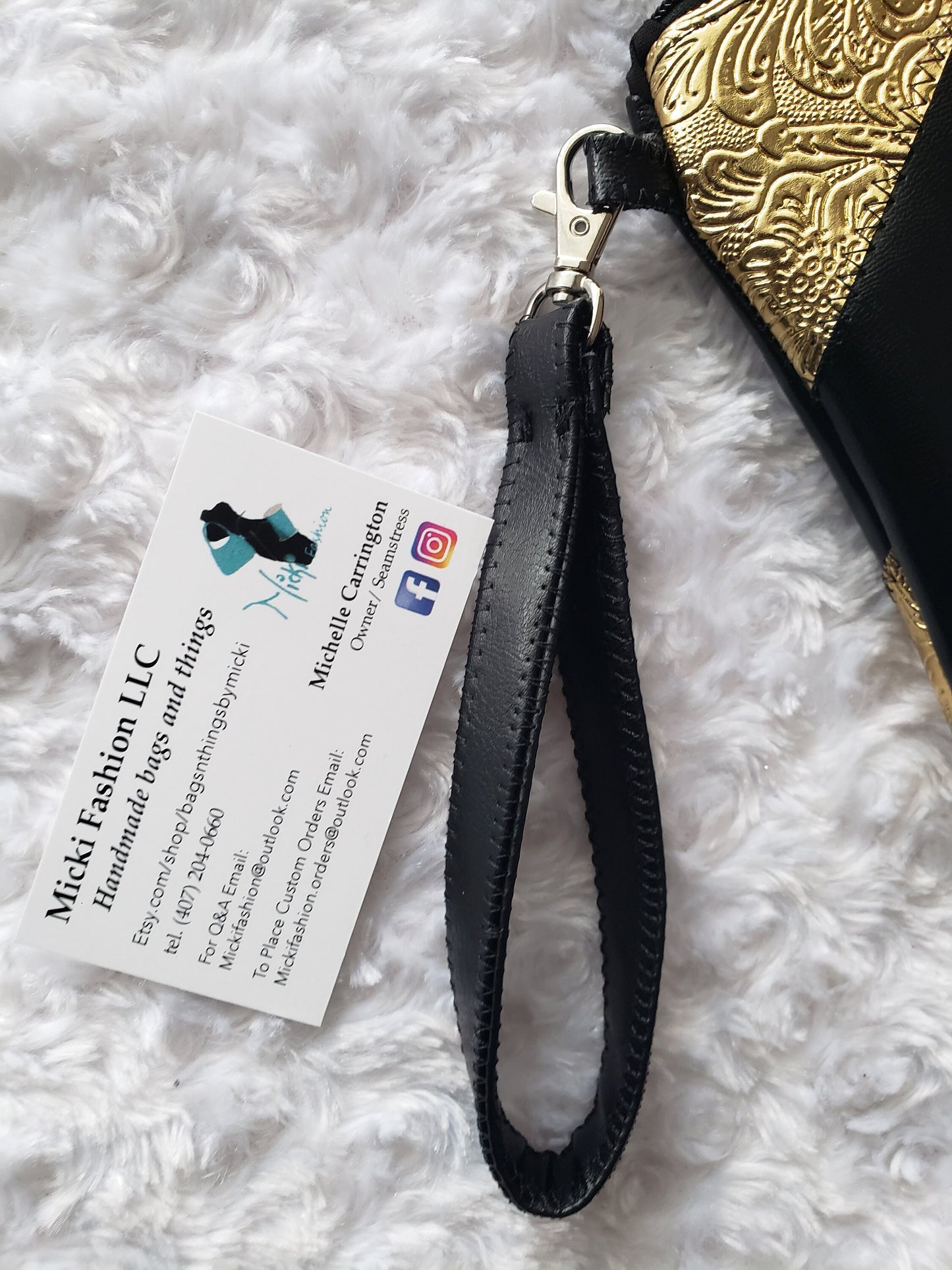 Black and Gold Mini Wristlet | Fun Size Zipper Pouch