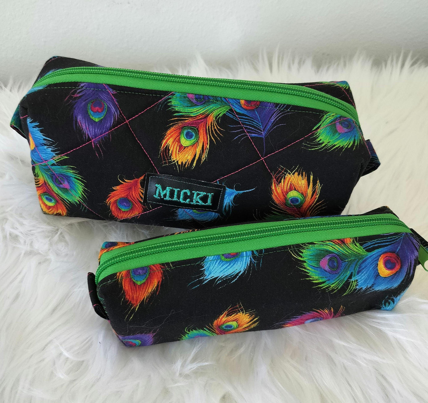 Quilted Makeup Toiletries Colorful Multicolor Peacock Feathers Cosmetic Bag Accessories Gift Set