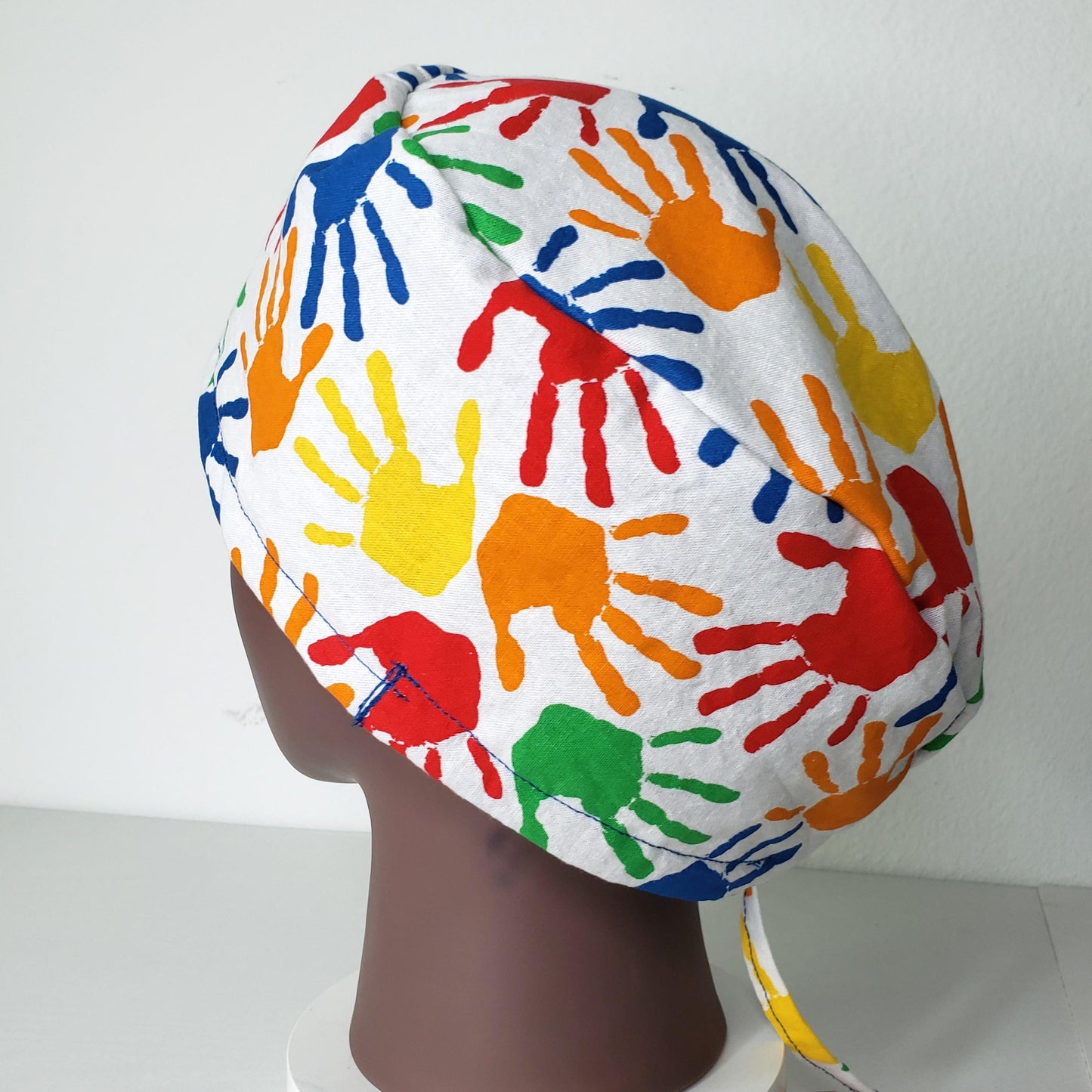 Finger Painting Scrub Cap: Cotton Nurse Hat with Button Ear Savers