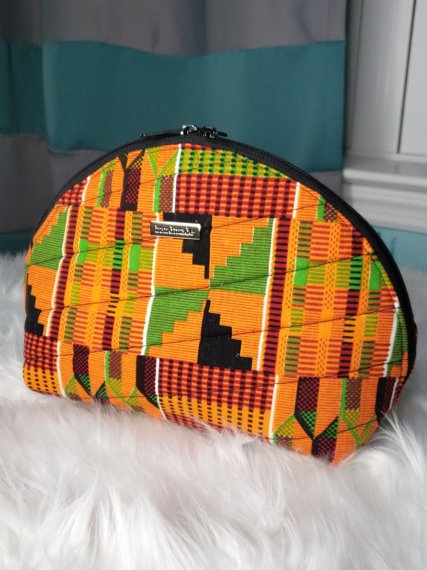 Kente Print Clamshell Bag Set | African Inspired Cosmetic Pouch | Makeup & Travel Organizer | Black-Owned Gift for Women