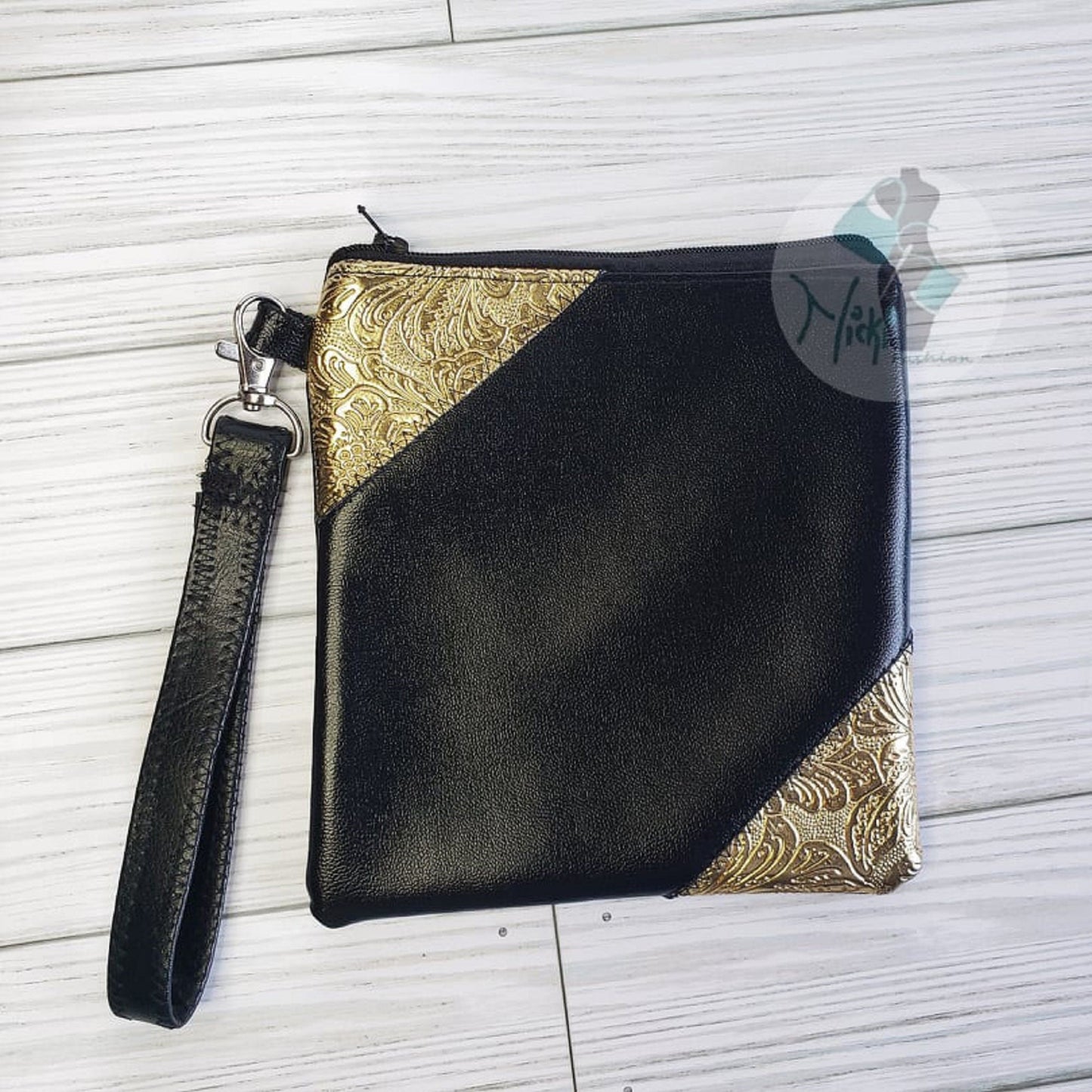 Black and Gold Mini Wristlet | Fun Size Zipper Pouch