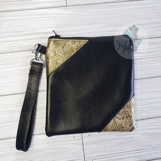 Black and Gold Mini Wristlet | Fun Size Zipper Pouch