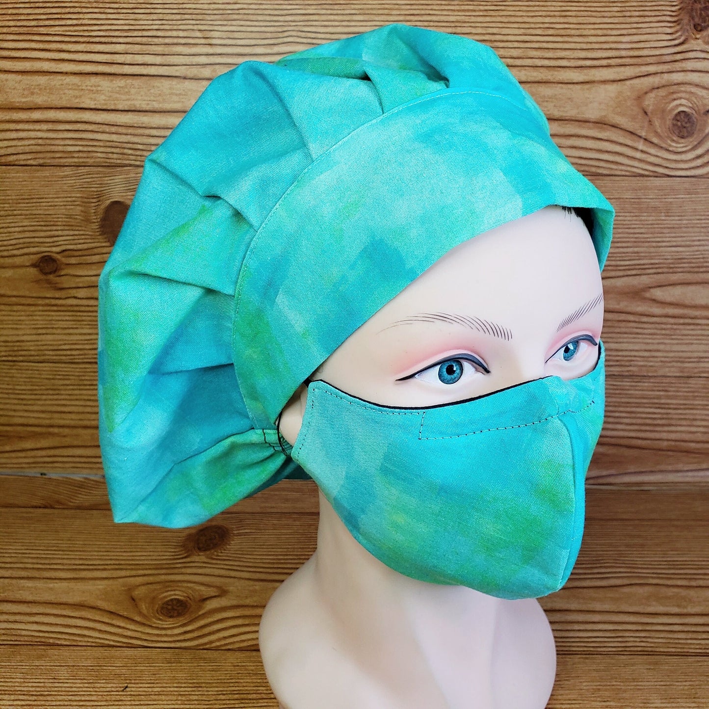 Teal Cotton Nurse Scrub Cap with Satin Lining – Bouffant Bonnet with Optional buttons