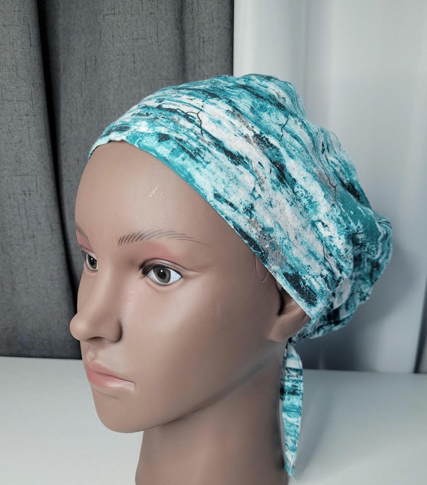 Cotton Scrub Cap: Watercolor Print, Button Ear Savers