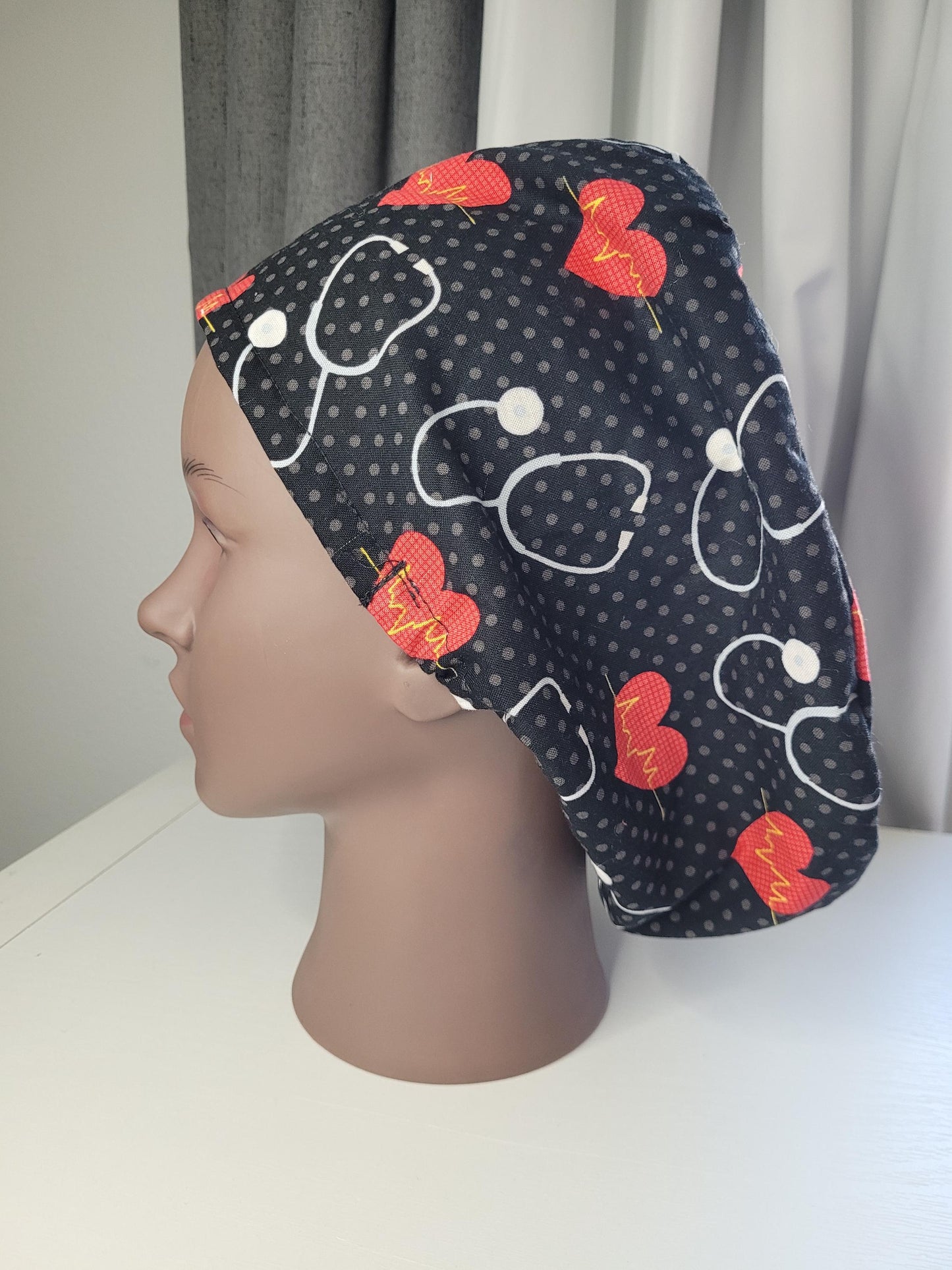 European Style Scrub Hat: Cotton Cap with Satin lining, optional Button Ear Savers