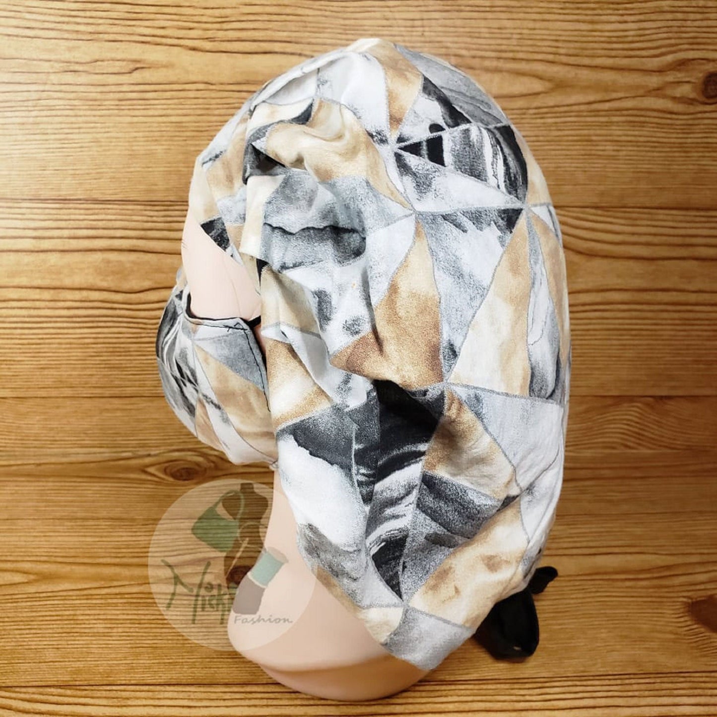 Stain Glass Scrub Cap: Cotton Bouffant Bonnet with Buttons, Ties, Mask Options