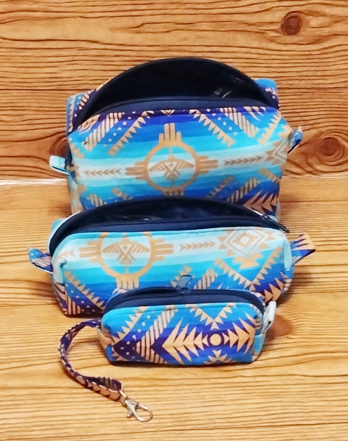 Blue Tribal Print Set of 3 Box Toiletry Bag Gift Set