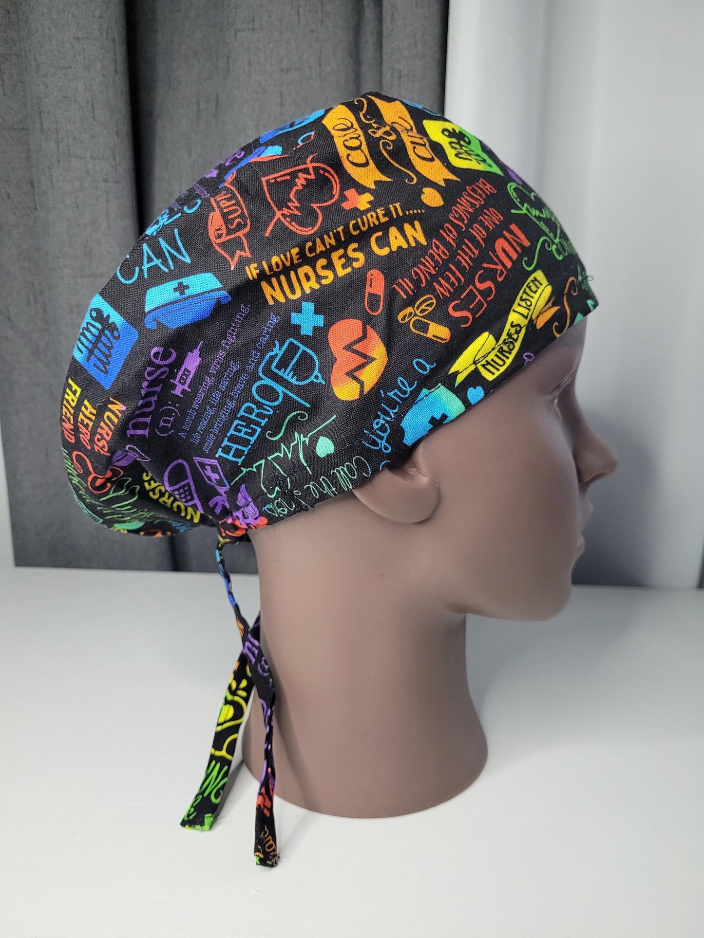 Medical Themed Cotton Scrub Caps, Nurse Hat with Optional Buttons