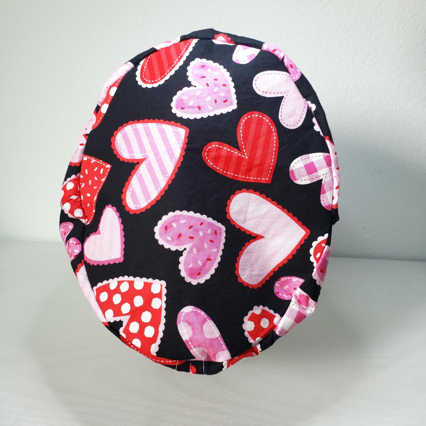 Hearts Patch Scrub Cap: Cotton Bouffant Bonnet with Satin Lining option