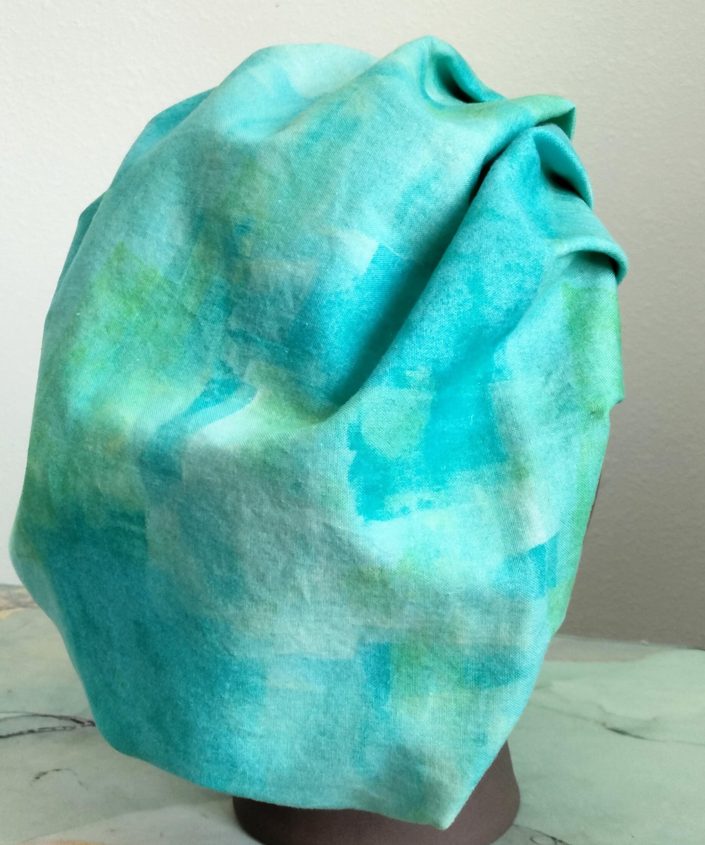Teal Cotton Nurse Scrub Cap with Satin Lining – Bouffant Bonnet with Optional buttons