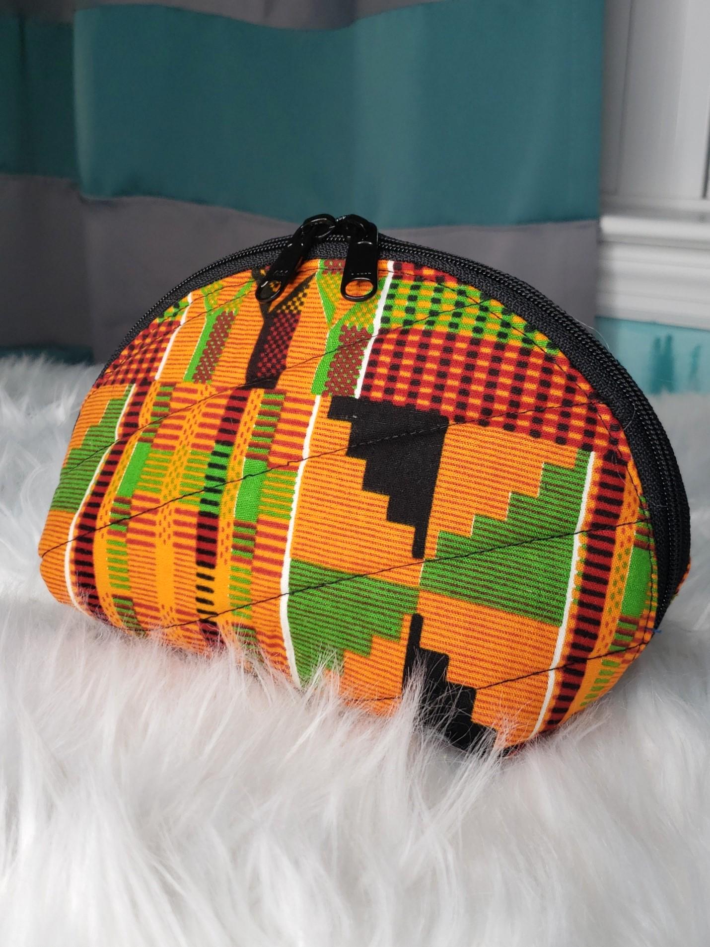 Kente Print Clamshell Bag Set | African Inspired Cosmetic Pouch | Makeup & Travel Organizer | Black-Owned Gift for Women