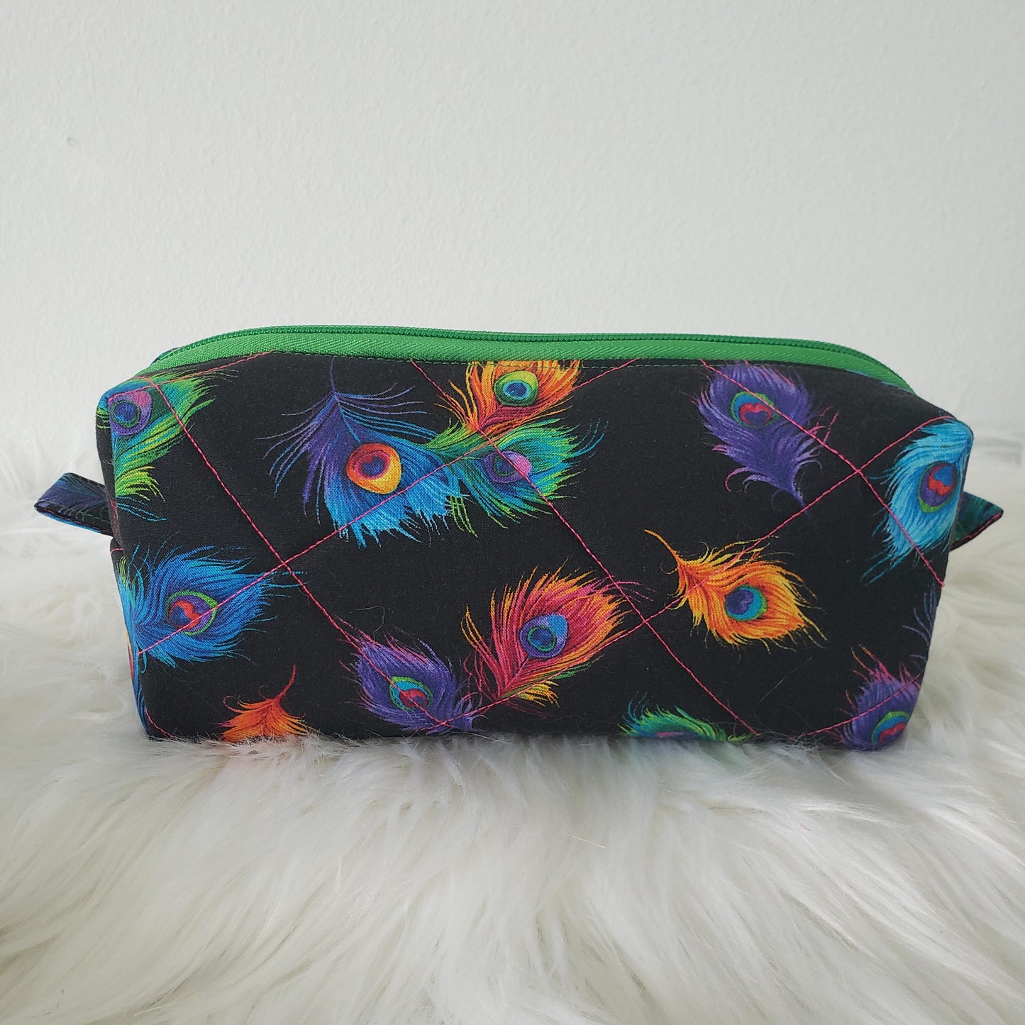 Quilted Makeup Toiletries Colorful Multicolor Peacock Feathers Cosmetic Bag Accessories Gift Set