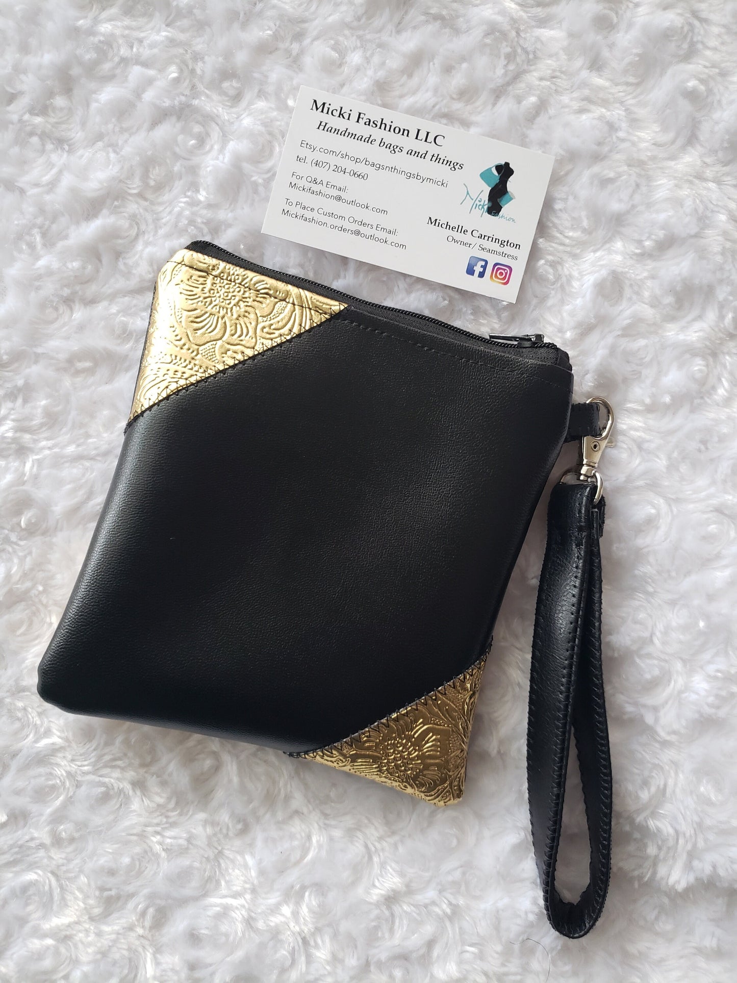 Black and Gold Mini Wristlet | Fun Size Zipper Pouch
