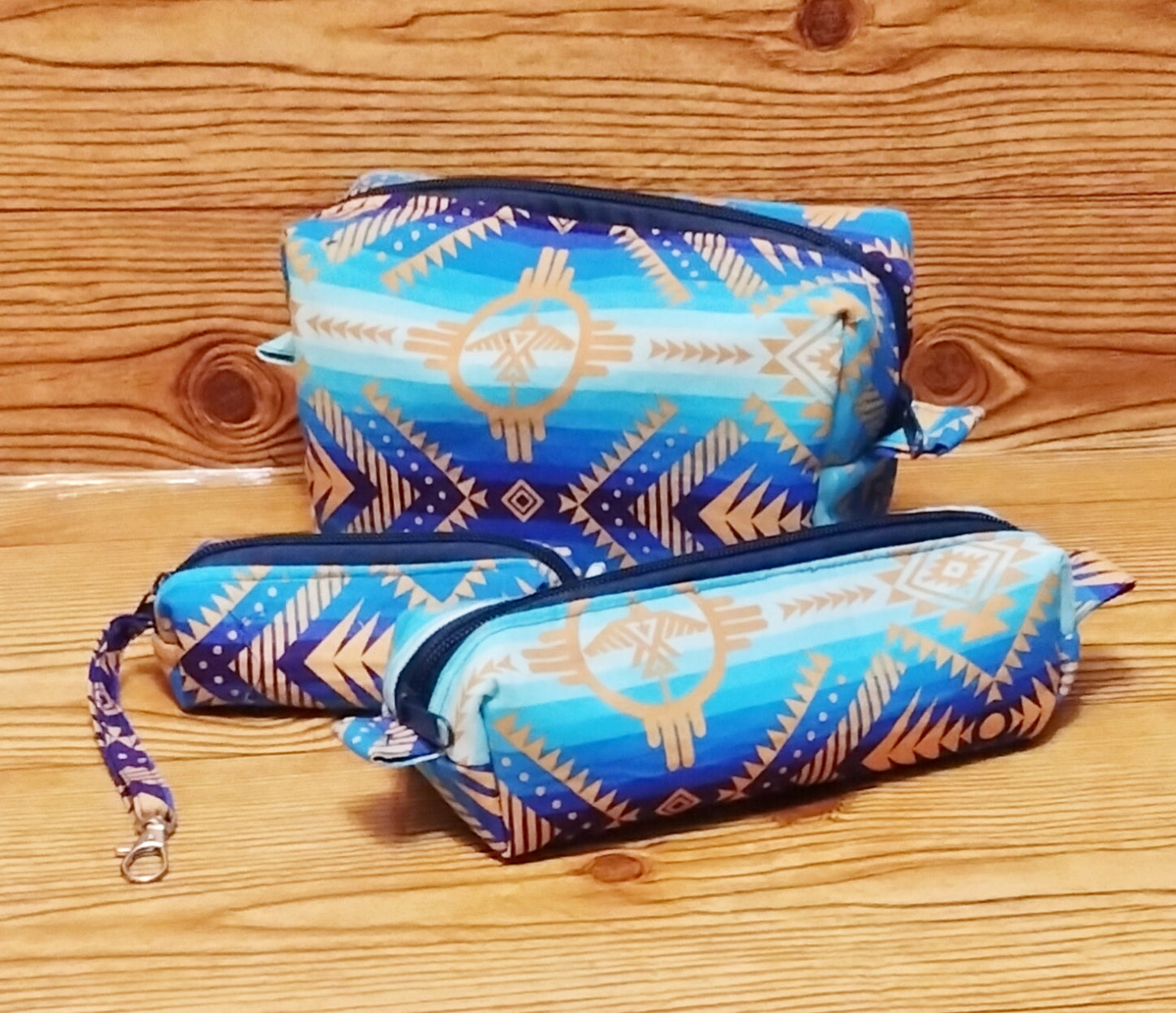 Blue Tribal Print Set of 3 Box Toiletry Bag Gift Set