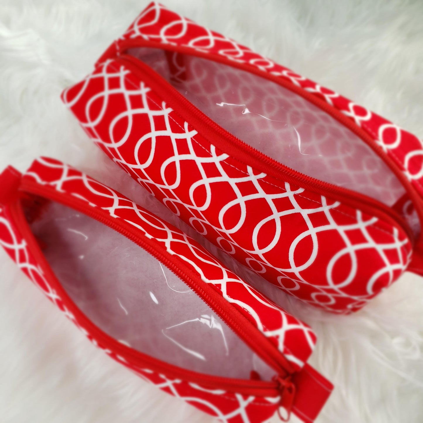 Cosmetic Bag Box Makeup Toiletries Accessories Pouch Gift Set of 2 Red and White