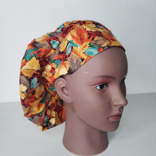Scrub Bouffant Cotton Bonnet Only Autumn Fall Leaves Surgical Cap