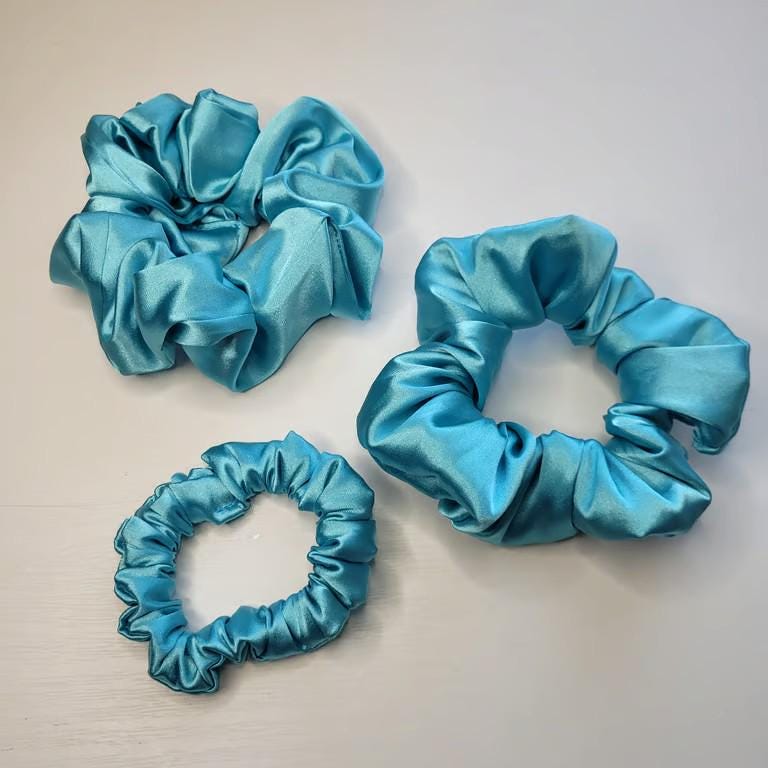 Satin Silk Scrunchies for Hair - Soft No-Breakage Hair Ties - Black, Purple, Turquoise - Bulk Bridesmaid Gifts & Bachelorette Party Favors