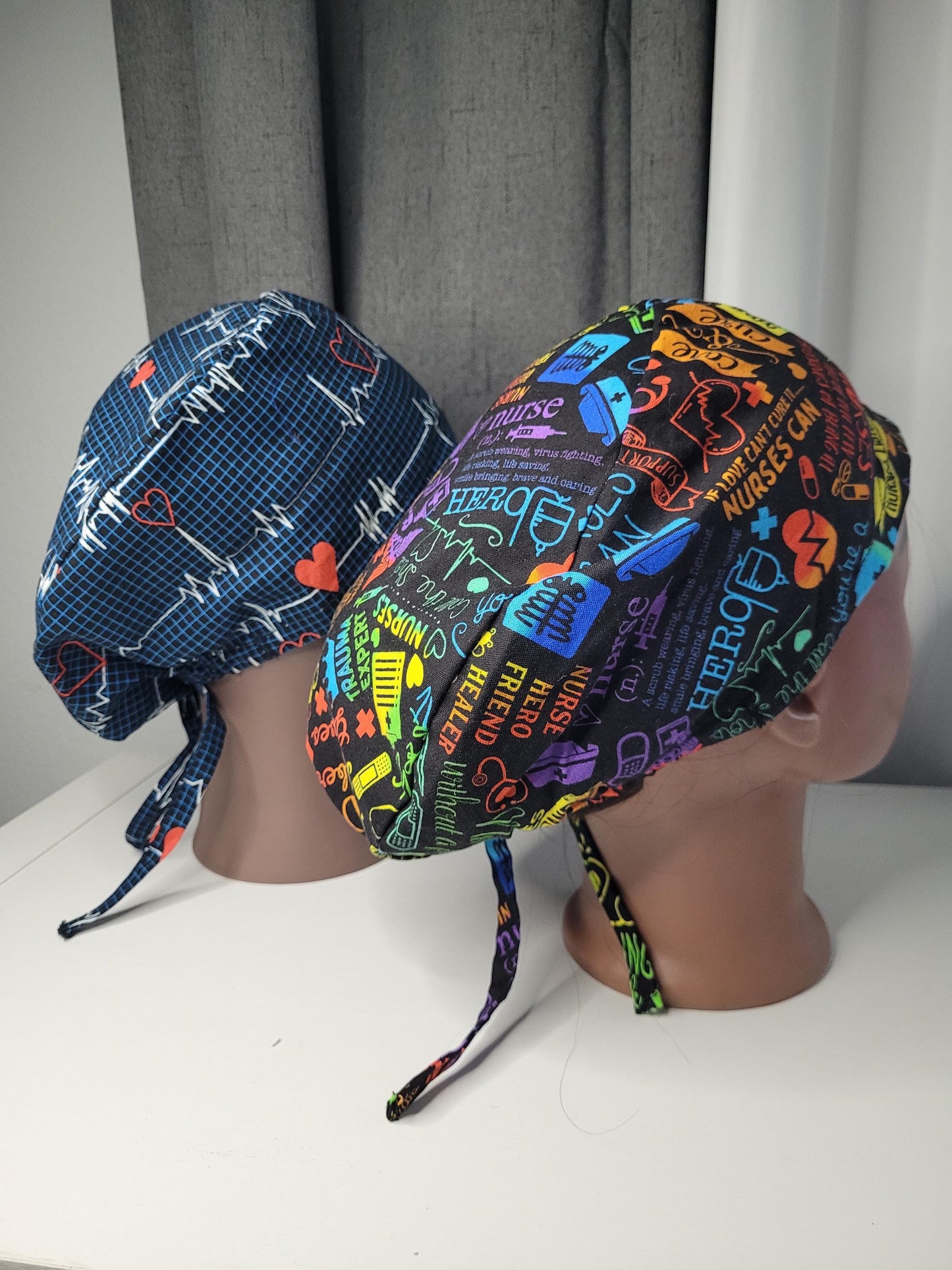 Medical Themed Cotton Scrub Caps, Nurse Hat with Optional Buttons