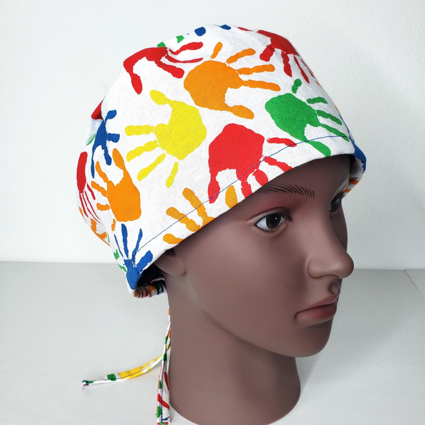 Finger Painting Scrub Cap: Cotton Nurse Hat with Button Ear Savers
