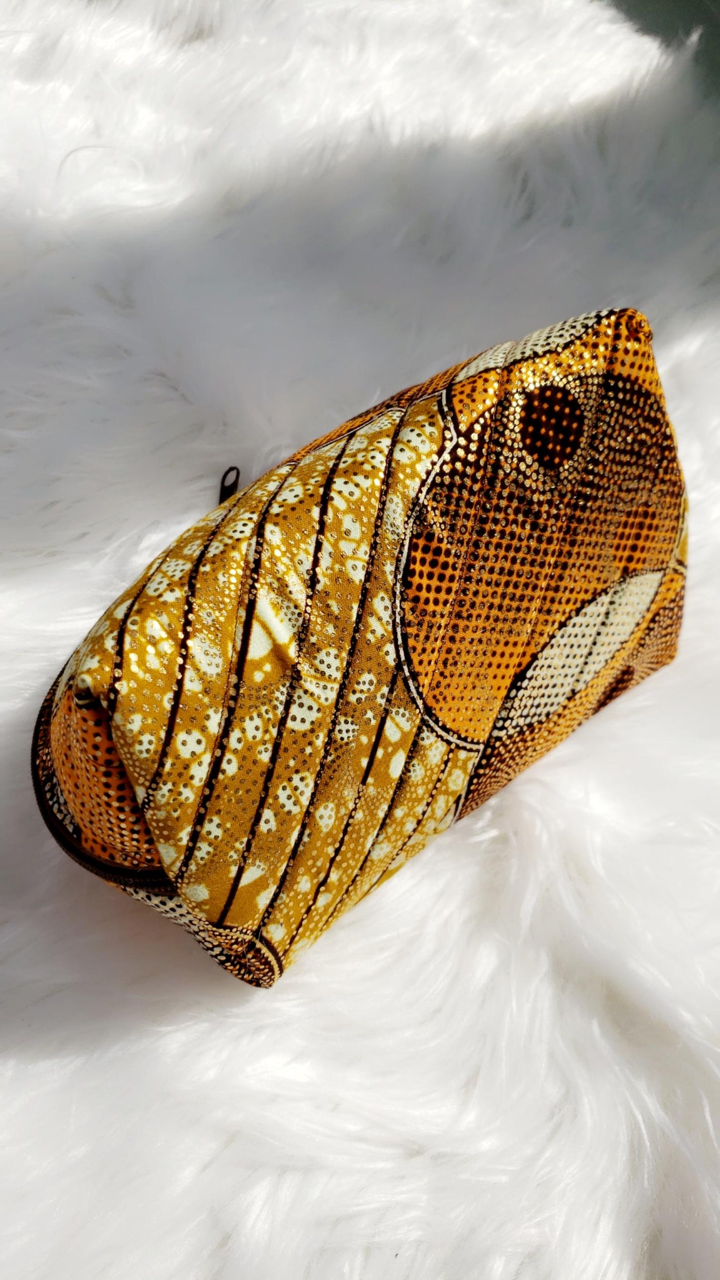 Gold African Print Clam Shell Cosmetic Bag Gift Set