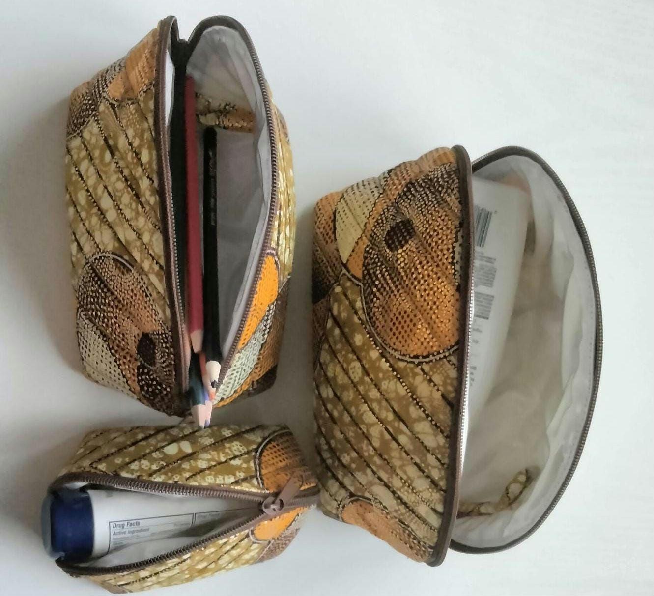 Gold African Print Clam Shell Cosmetic Bag Gift Set