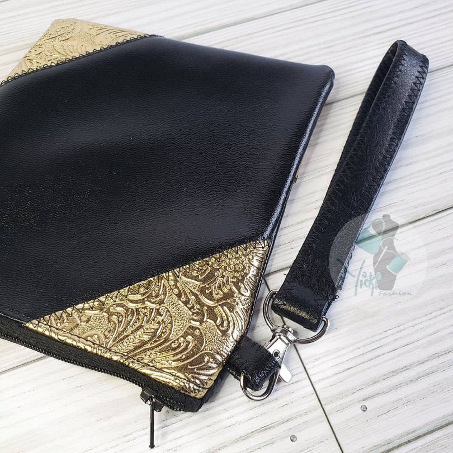 Black and Gold Mini Wristlet | Fun Size Zipper Pouch