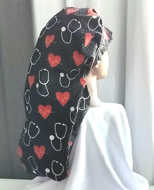 Satin Lined Ponytail Bonnet Extra Long Braids, Locs & Twists - Stethoscope Black