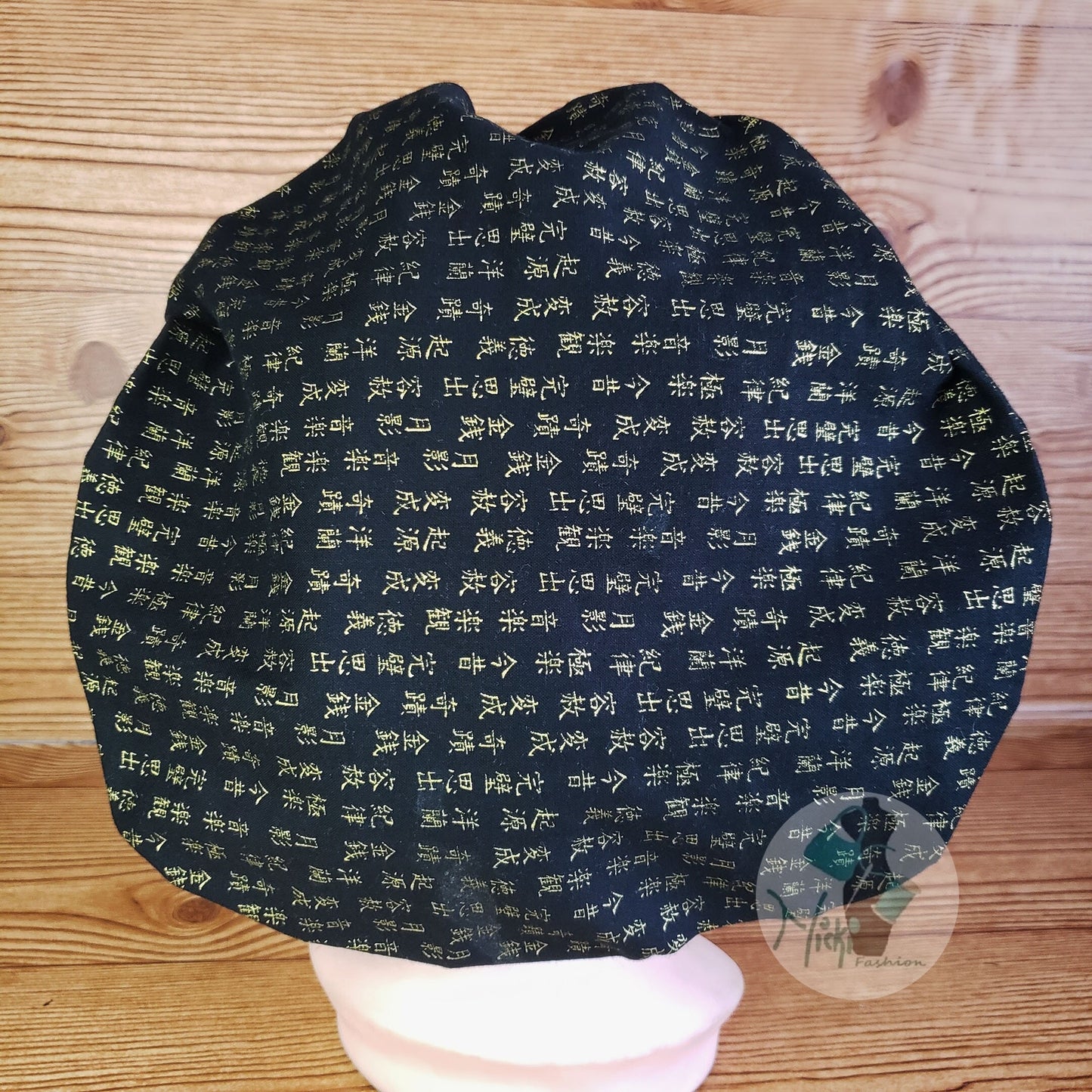 Cotton Scrub Cap: Japanese Letters Bouffant Bonnet with Face Mask