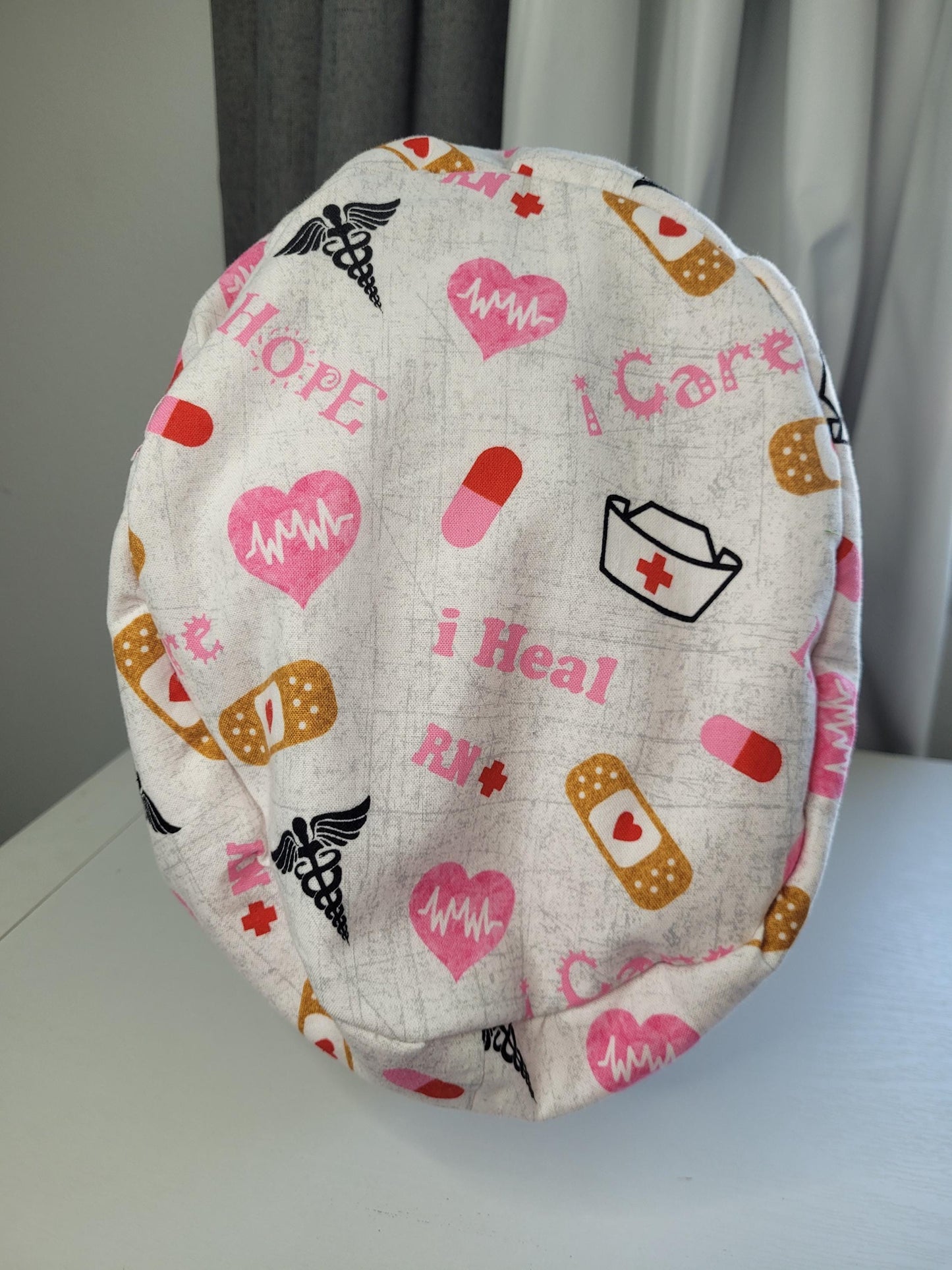 European Style Scrub Hat: Cotton Cap with Satin lining, optional Button Ear Savers