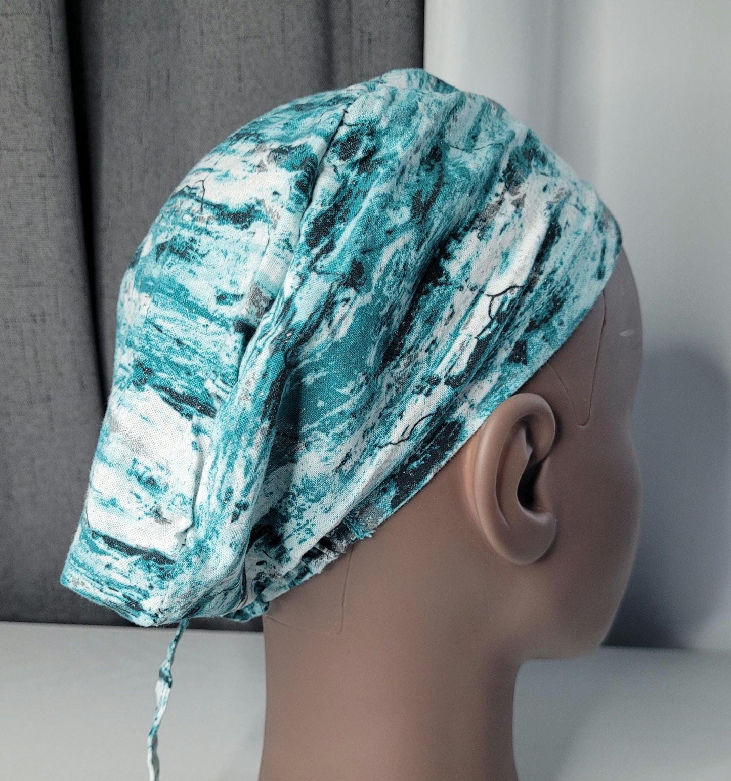 Cotton Scrub Cap: Watercolor Print, Button Ear Savers