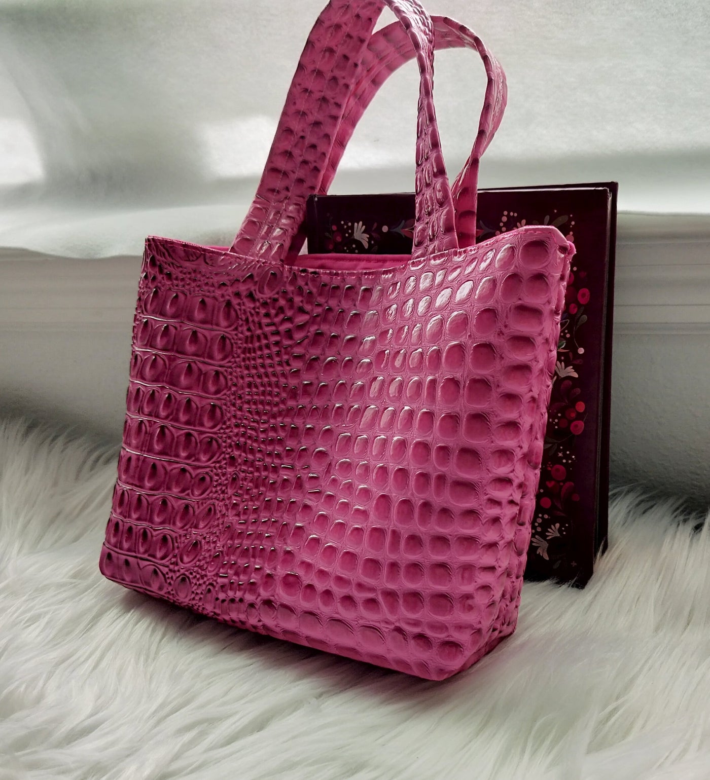 Pink Embossed Faux Leather Bible Study Tote