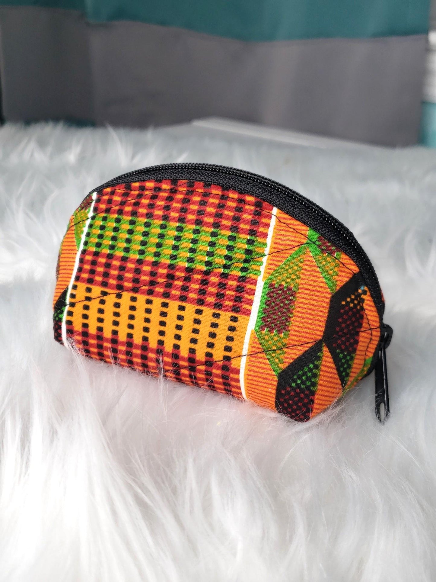 Kente Print Clamshell Bag Set | African Inspired Cosmetic Pouch | Makeup & Travel Organizer | Black-Owned Gift for Women