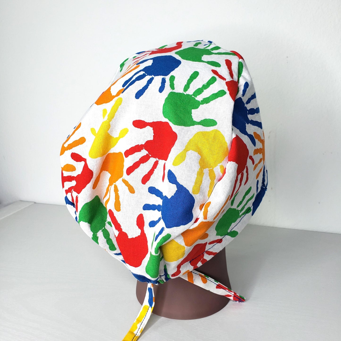 Finger Painting Scrub Cap: Cotton Nurse Hat with Button Ear Savers