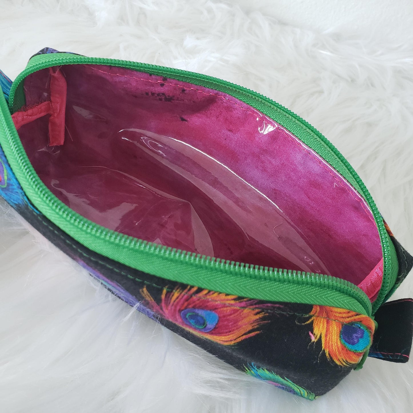 Quilted Makeup Toiletries Colorful Multicolor Peacock Feathers Cosmetic Bag Accessories Gift Set