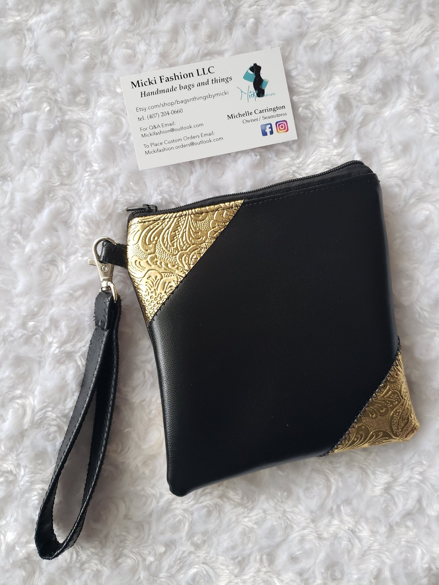 Black and Gold Mini Wristlet | Fun Size Zipper Pouch