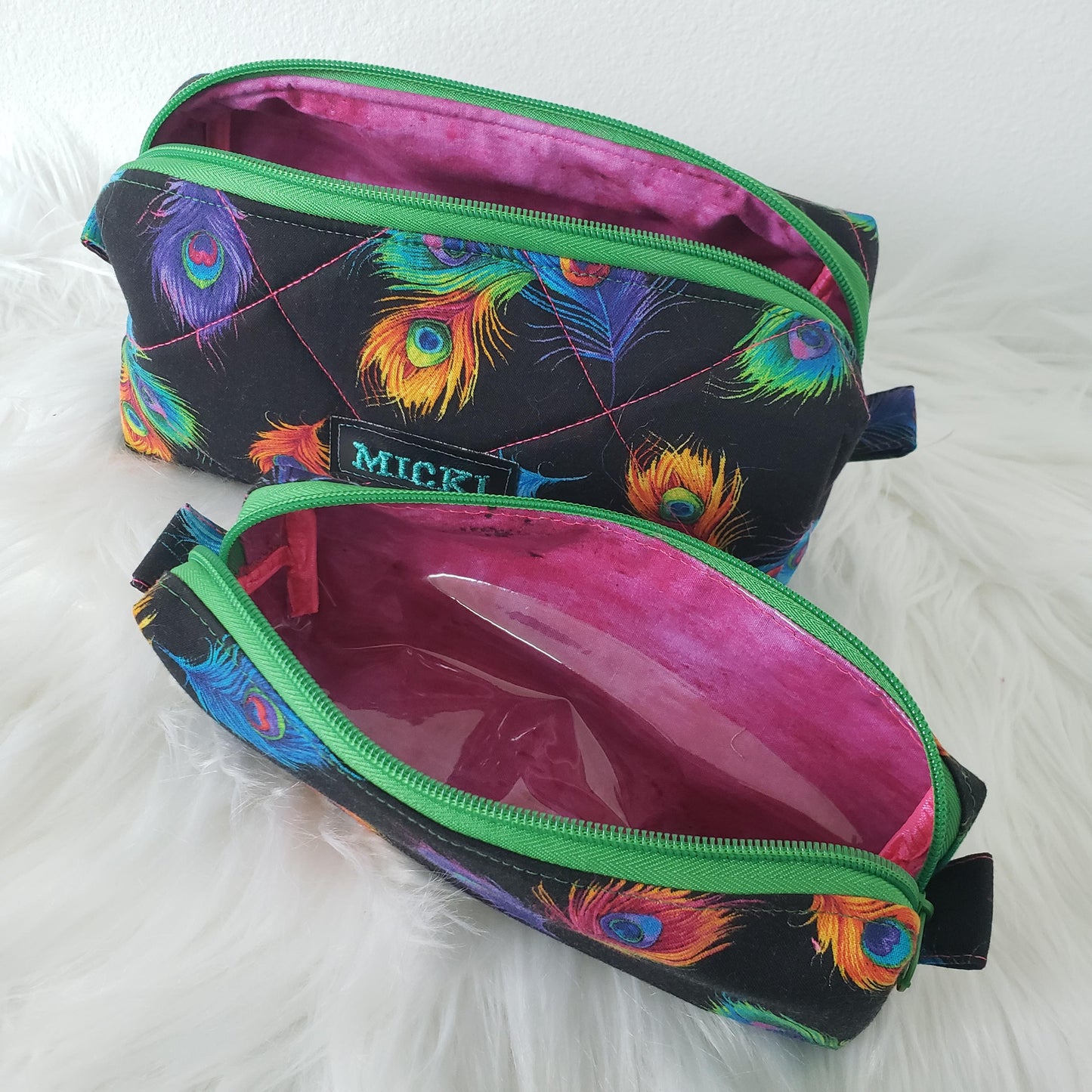 Quilted Makeup Toiletries Colorful Multicolor Peacock Feathers Cosmetic Bag Accessories Gift Set