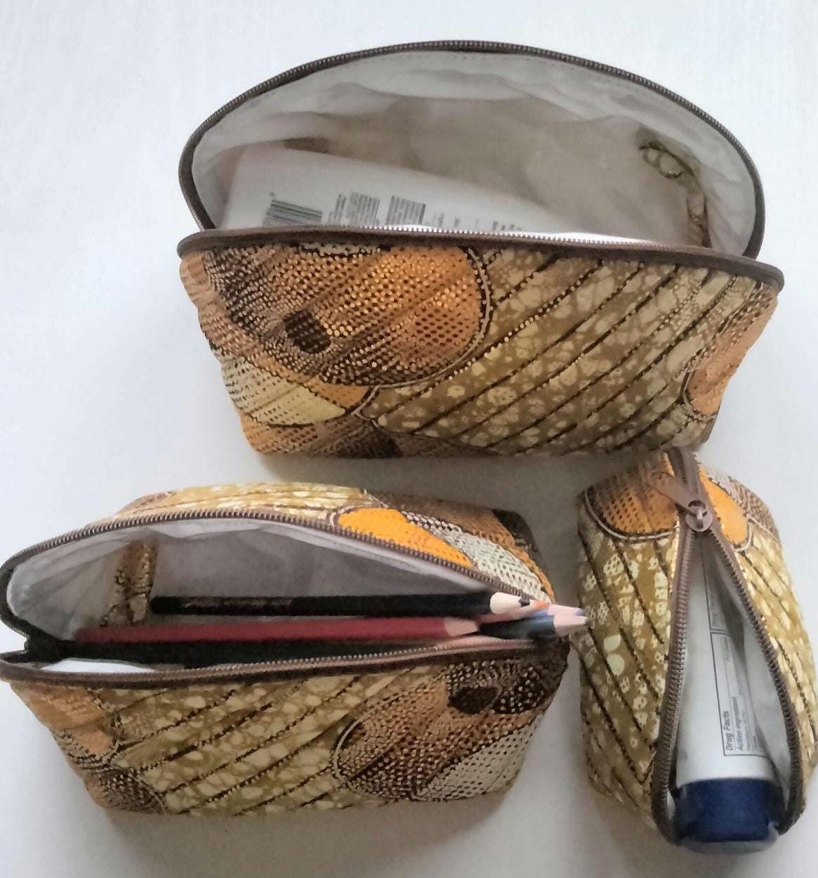 Gold African Print Clam Shell Cosmetic Bag Gift Set