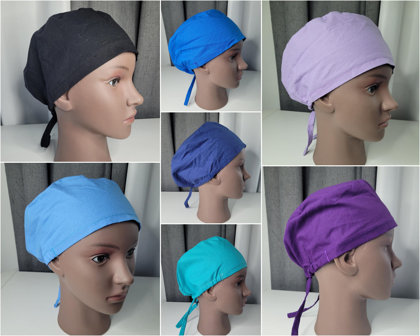 Scrub Cap: 100% Cotton Solid Colors, Satin Lined and Button Ear Savers options